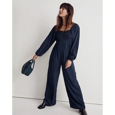 Merrell Lucie Tie-Back Long-Sleeve Jumpsuit in Carmine Floral Women's Blue 6