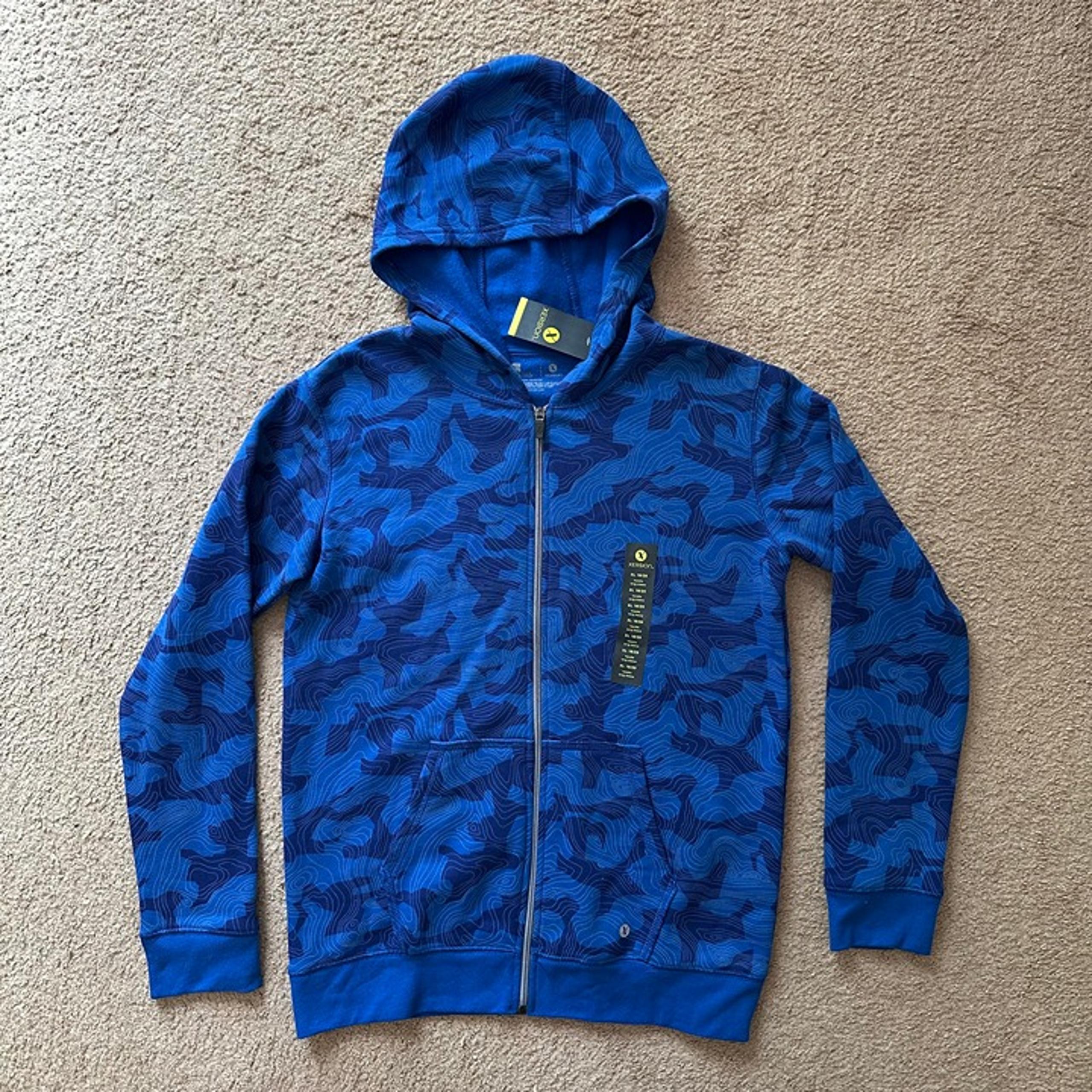 Xersion Sweatshirt Womens XL NWT Full Zip Hood Blue Camo Long Sleeve Pockets
