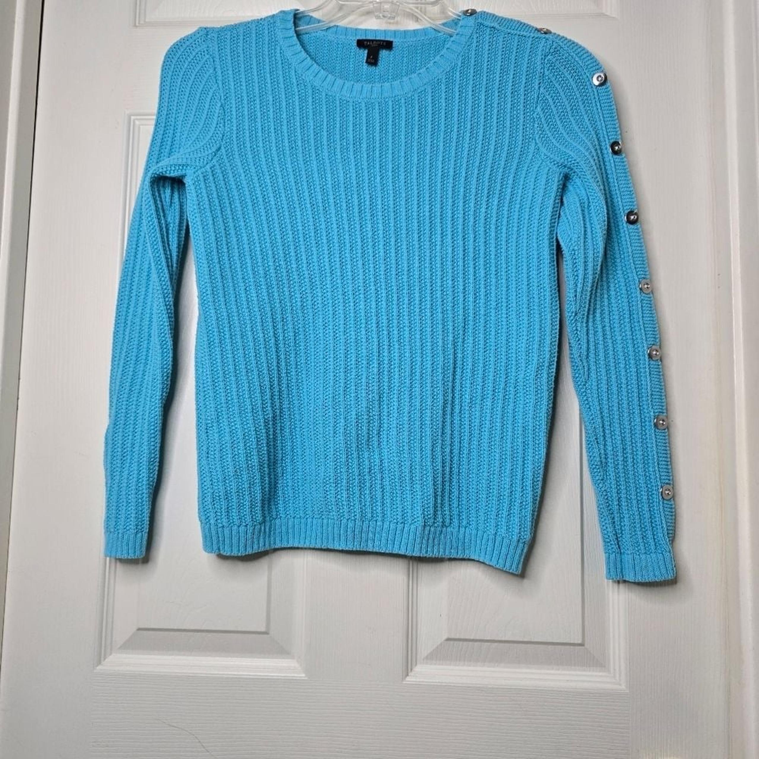 Turquoise Talbots Petite long sleeve Women's Sweater buttons Pet