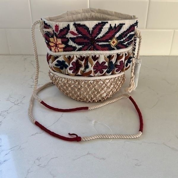 New Free People Small Bucket Bag Mixed Material Boho Crossbody India