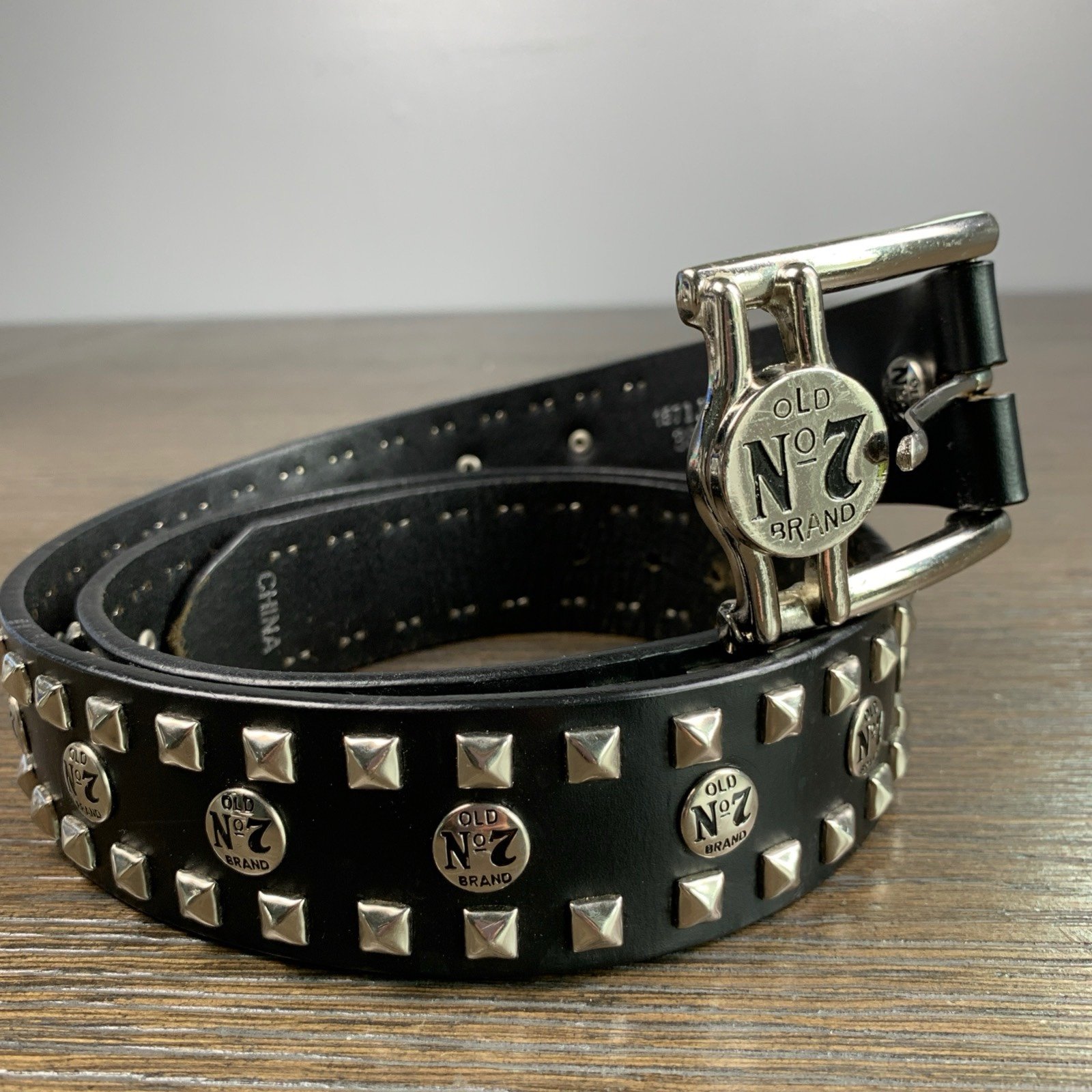 Jack Daniel's Old No. 7 Leather Belt Mens 38 Black & Silver Pyramids & Studs
