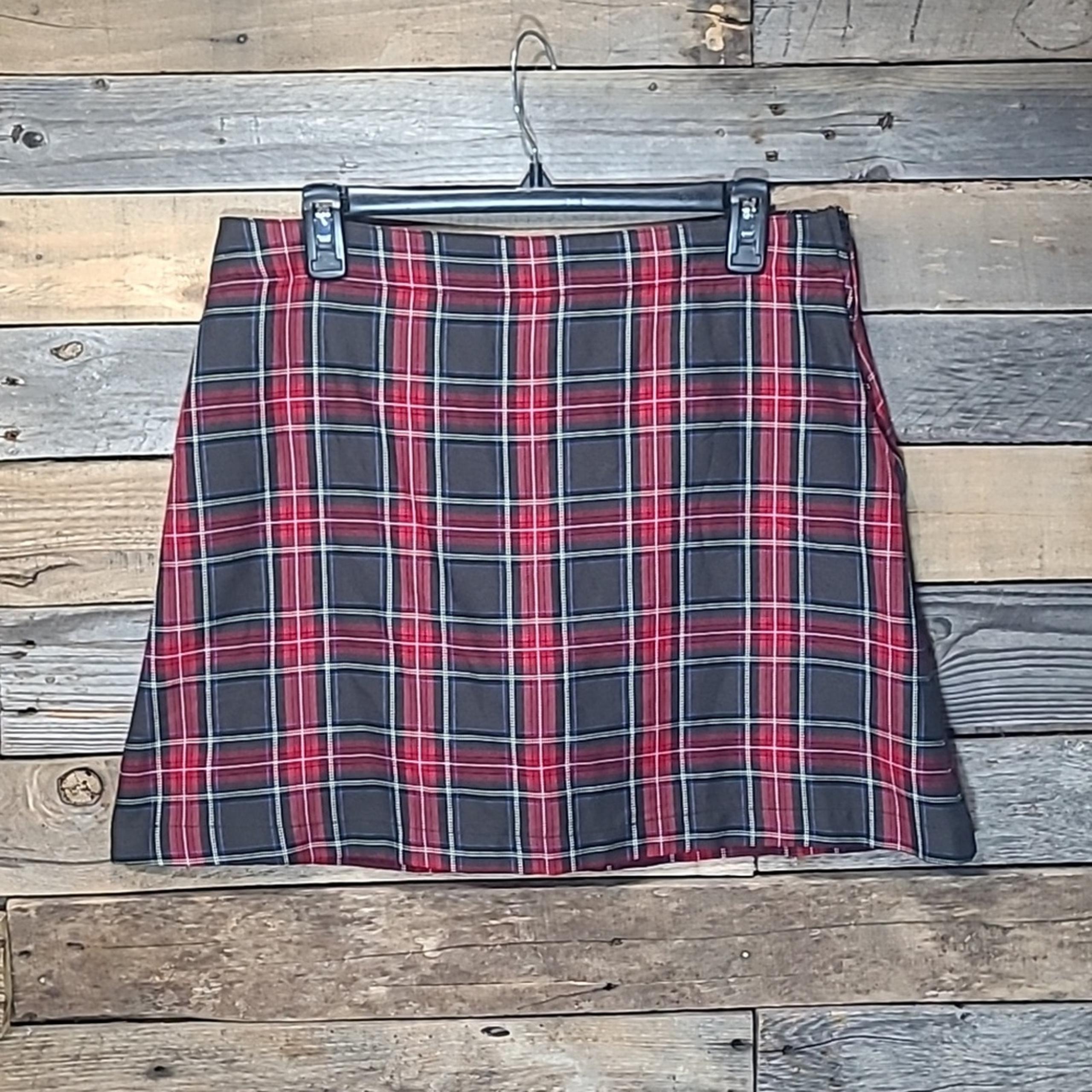 Lands End Skort School Uniform chino above the knee red gray Plaid Women Size 8