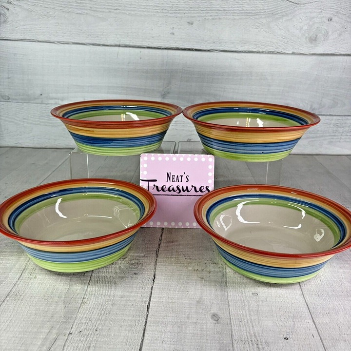 Gibson STYLISH LIVING RAINBOW STRIPES Multicolor Round Soup Cereal Bowl Set 4