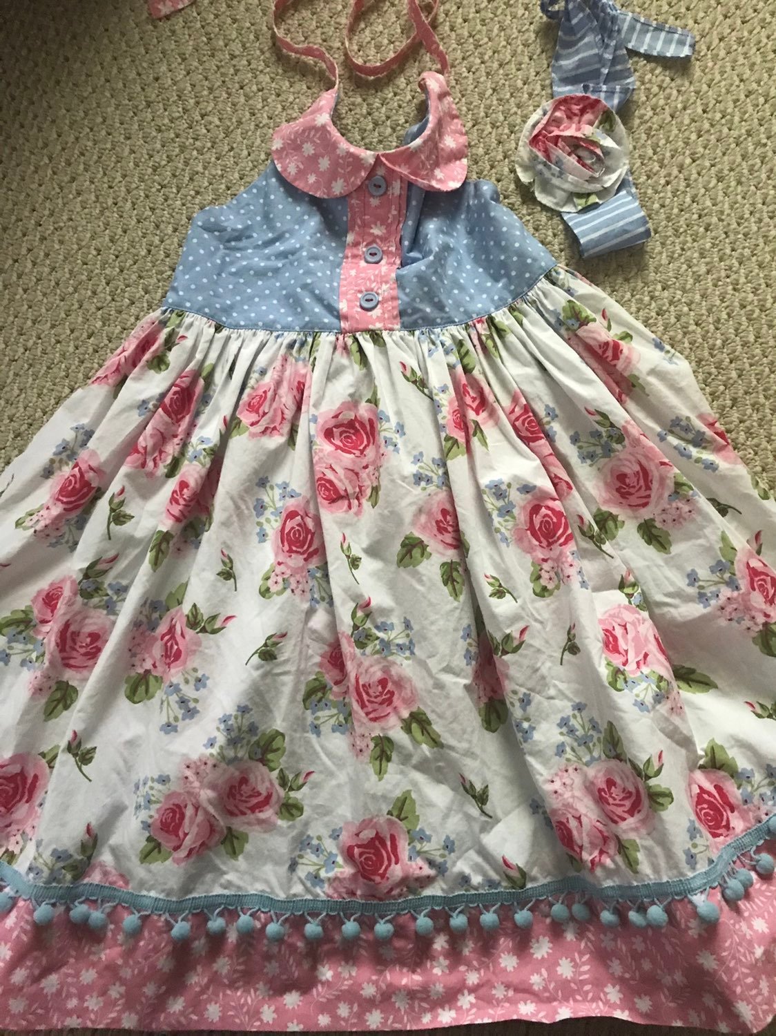 eleanor rose french roses dress, headband size 10-12