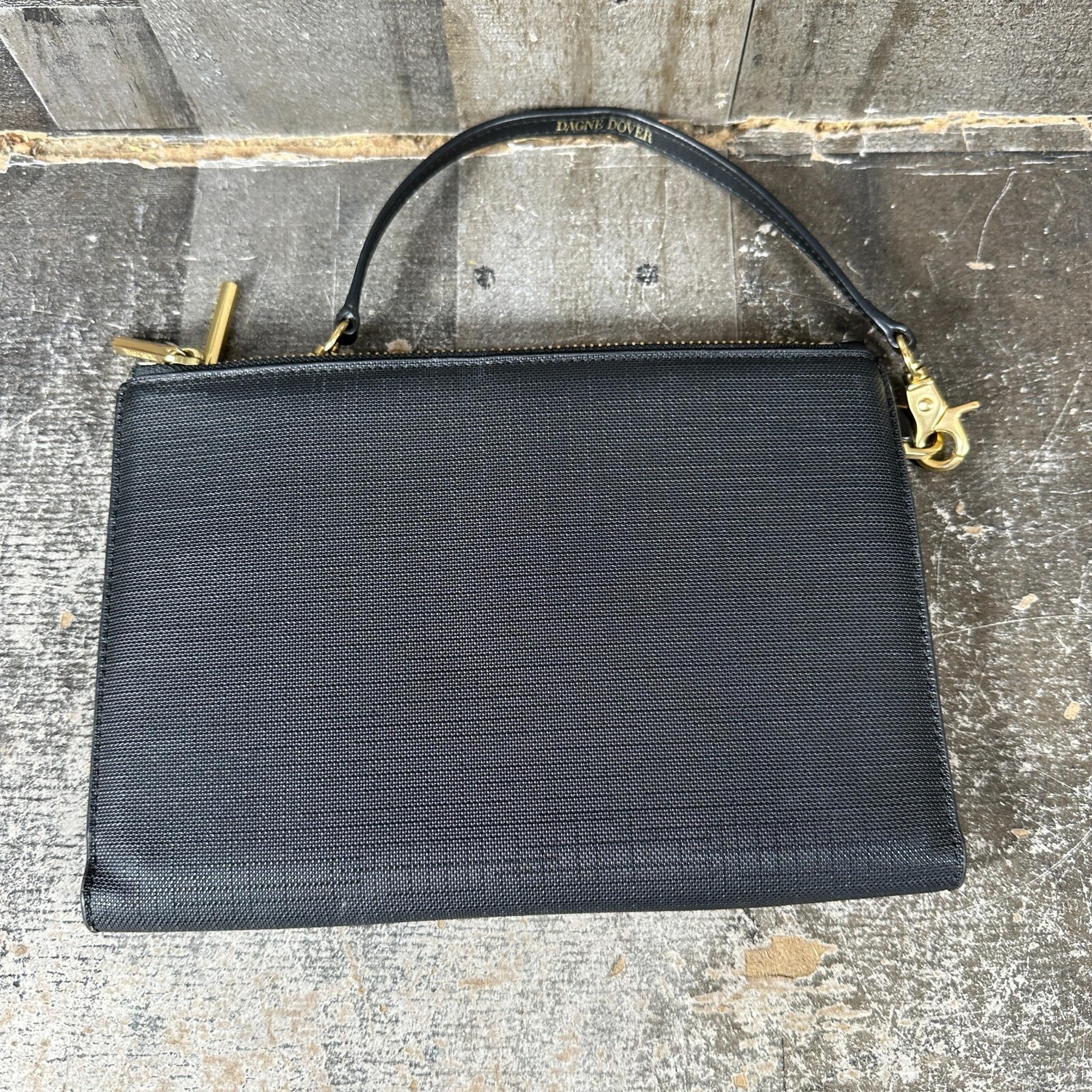DAGNE DOVER Essential CONVERTIBLE Clutch Wallet *BLACK ONYX LEATHER Gold