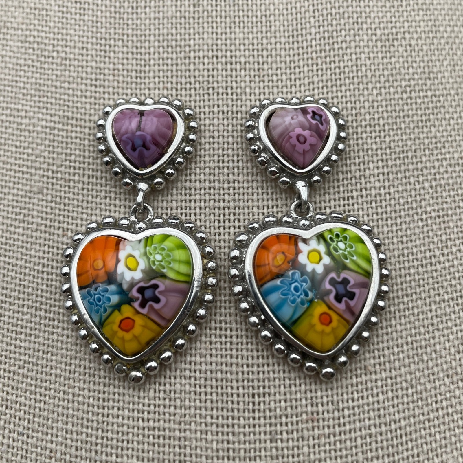 Alan K Sterling Silver Murano Millefiori Heart Dangle Earrings Alan Koulian