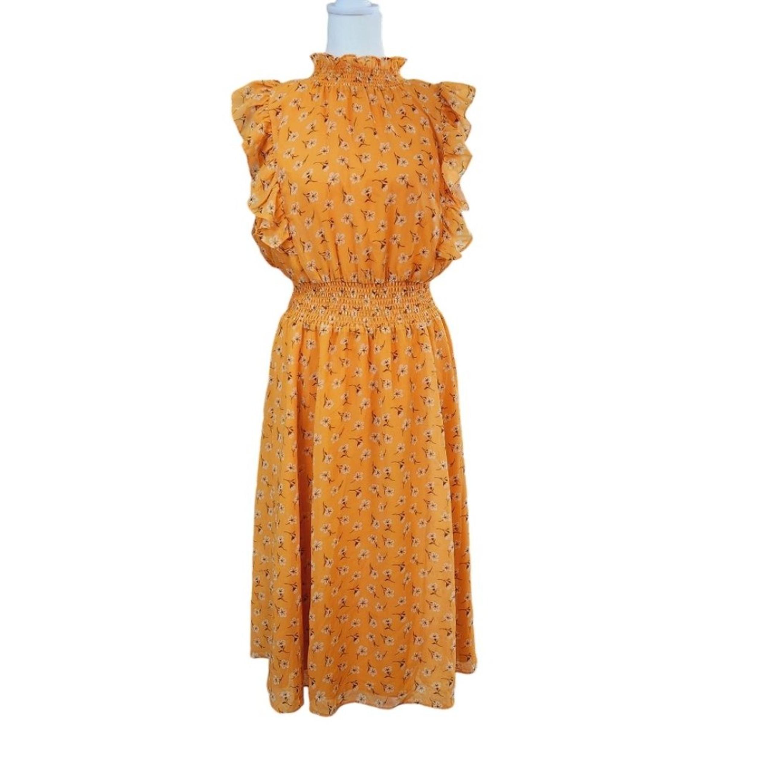 Alexia Admor Joanna Midi Dress Yellow Floral Ruffled Sleeveless Women's Size 12