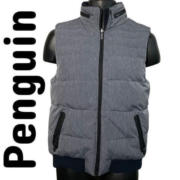 ORIGINAL PENGUIN Reversible Puff Vest blue heather side OR blue Sherpa like side