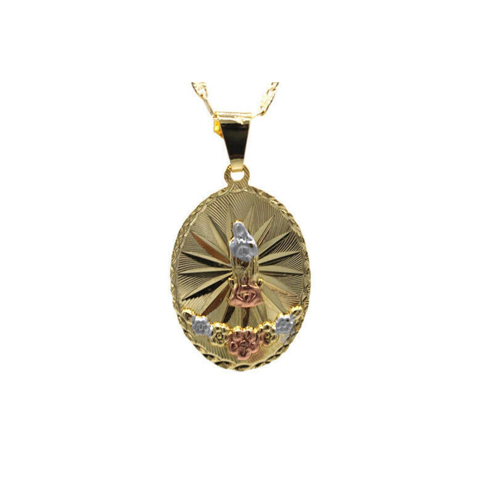 Our Lady of Guadalupe Pendant with Necklace Gold Filled Three Tone Chain NEW