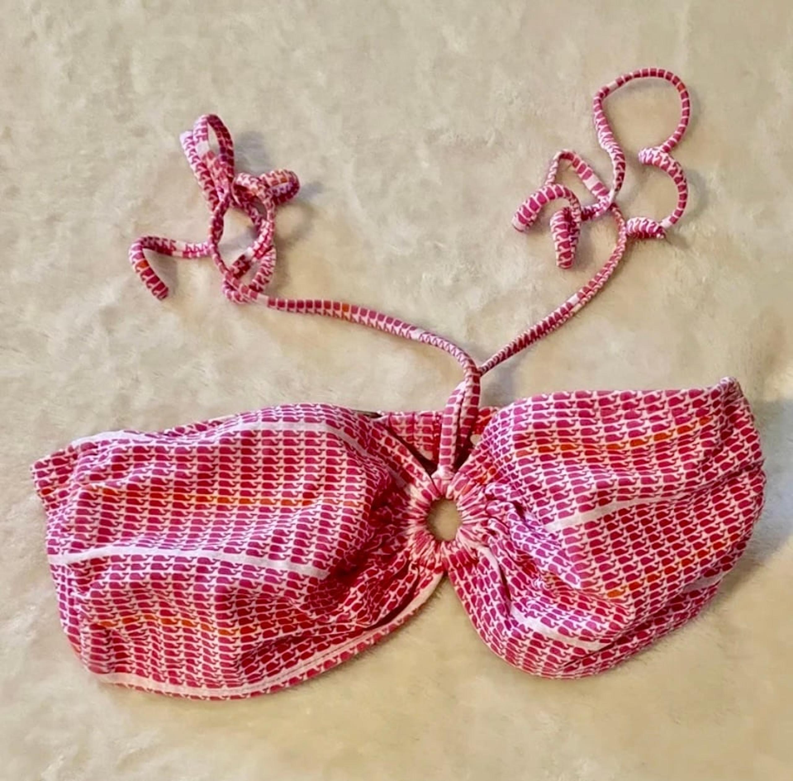 vineyard vines women XS Bandeau whale print halter bikini top