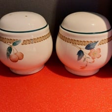 Keltcraft salt and pepper shakers by Noritake Bounty with pink flowers and cherr