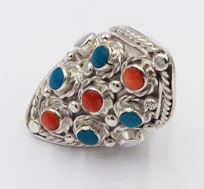 Ñusta 3 ring in 950 solid silver - natural stone and shells - Size 8