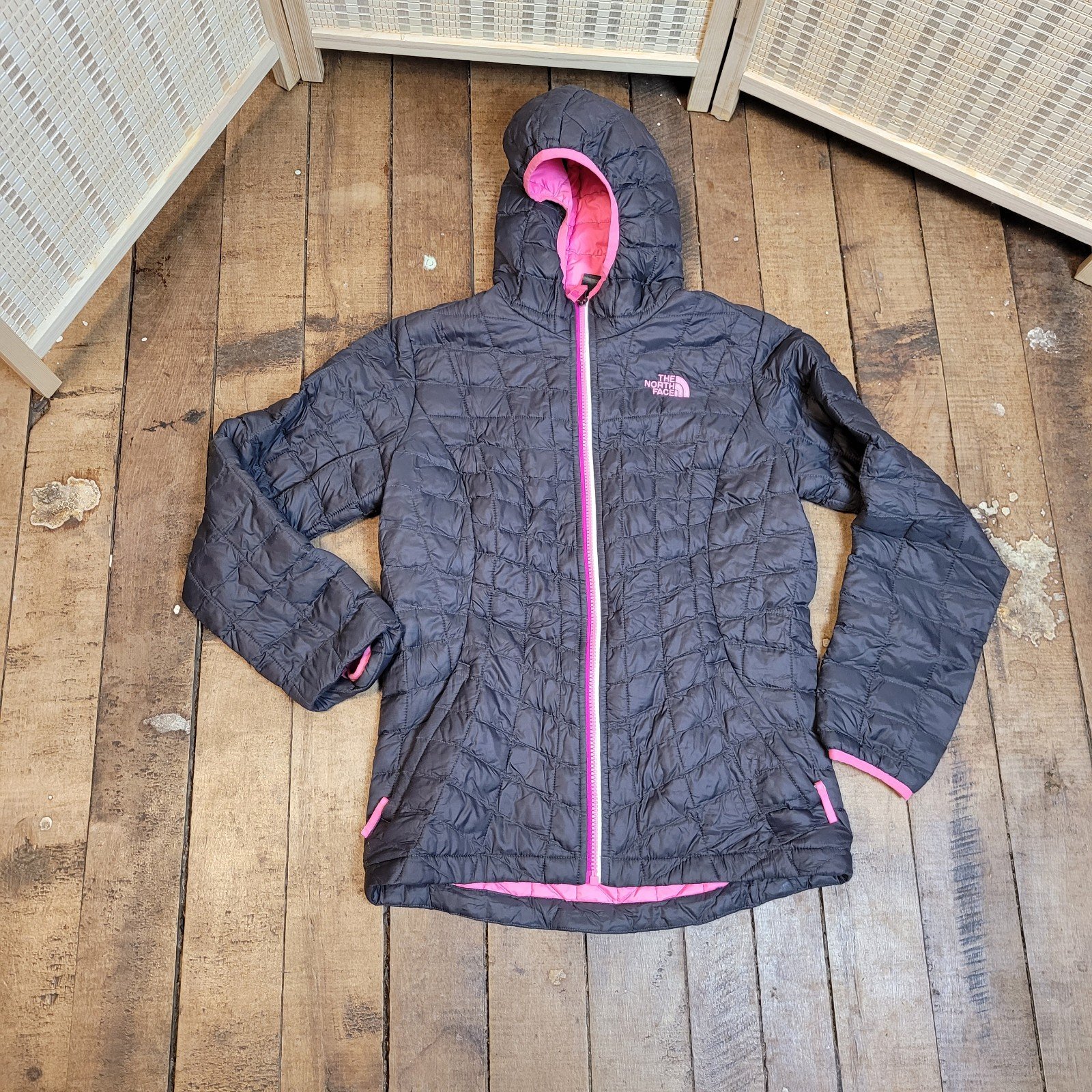 The North Face Gray Jacket with Pink Logo