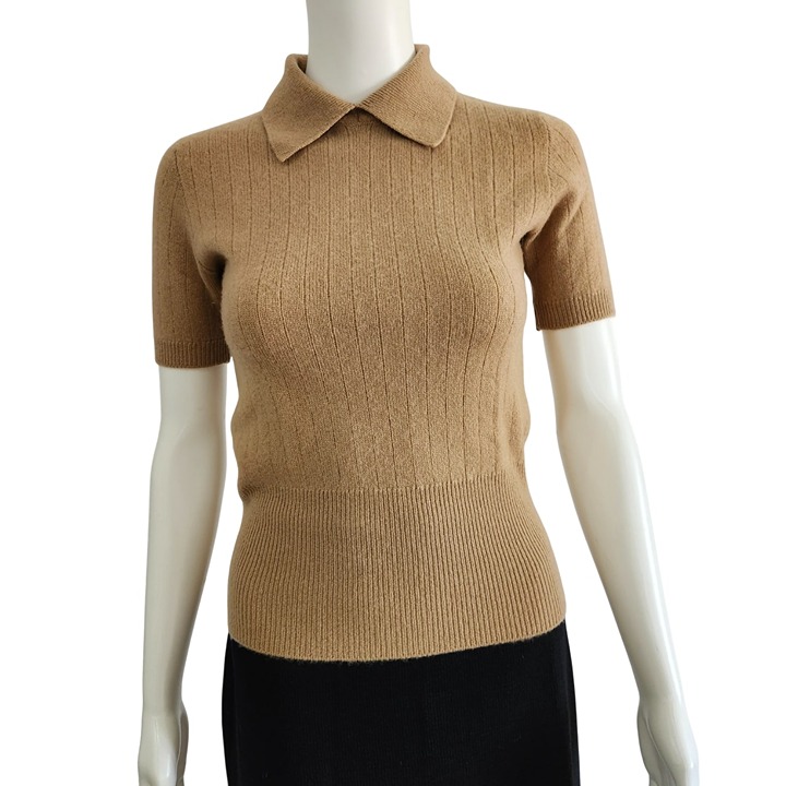 Vintage Jaeger Cashmere Pullover Sweater Collared Tan Scotland Womens Size 34