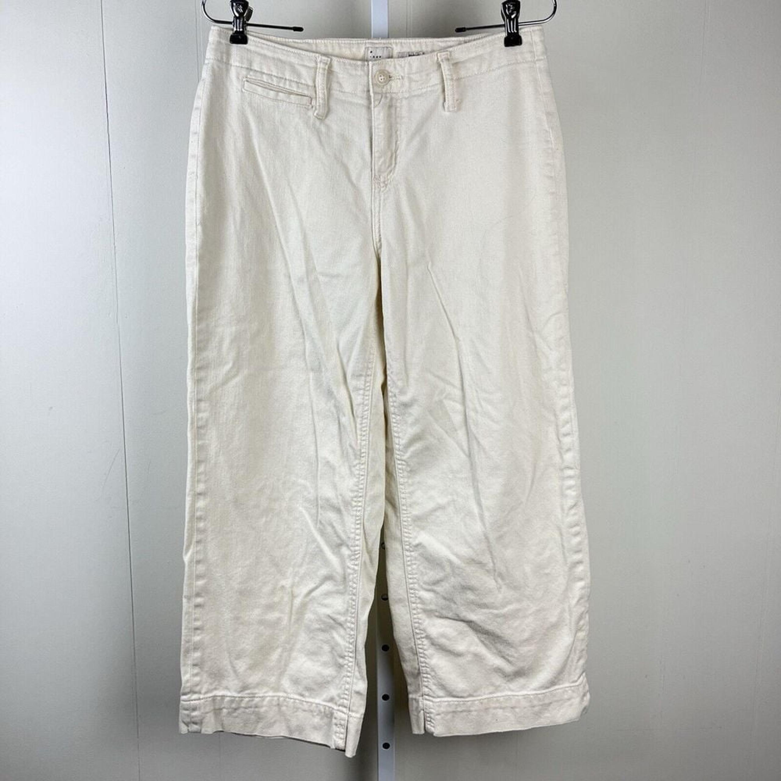 A New Day Ivory Wide Leg Cropped Stretch Denim Jeans Womens Size 6
