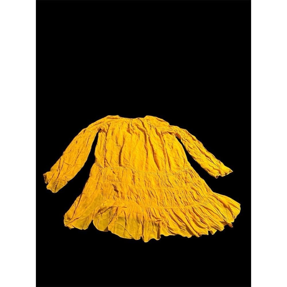 Zara Mustard Yellow Curry Flowing Boho Gathered Beaded Dress Sz Med