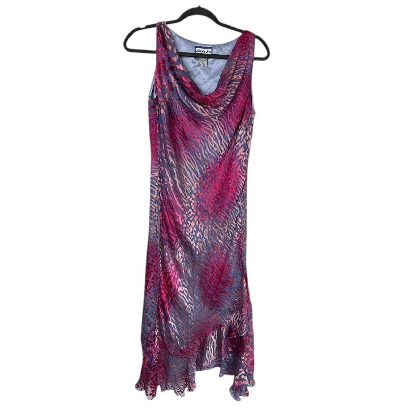 Simply Silk Maxi Dress S Wearable Art Silk Burnout Abstract Asymmetrical Pink