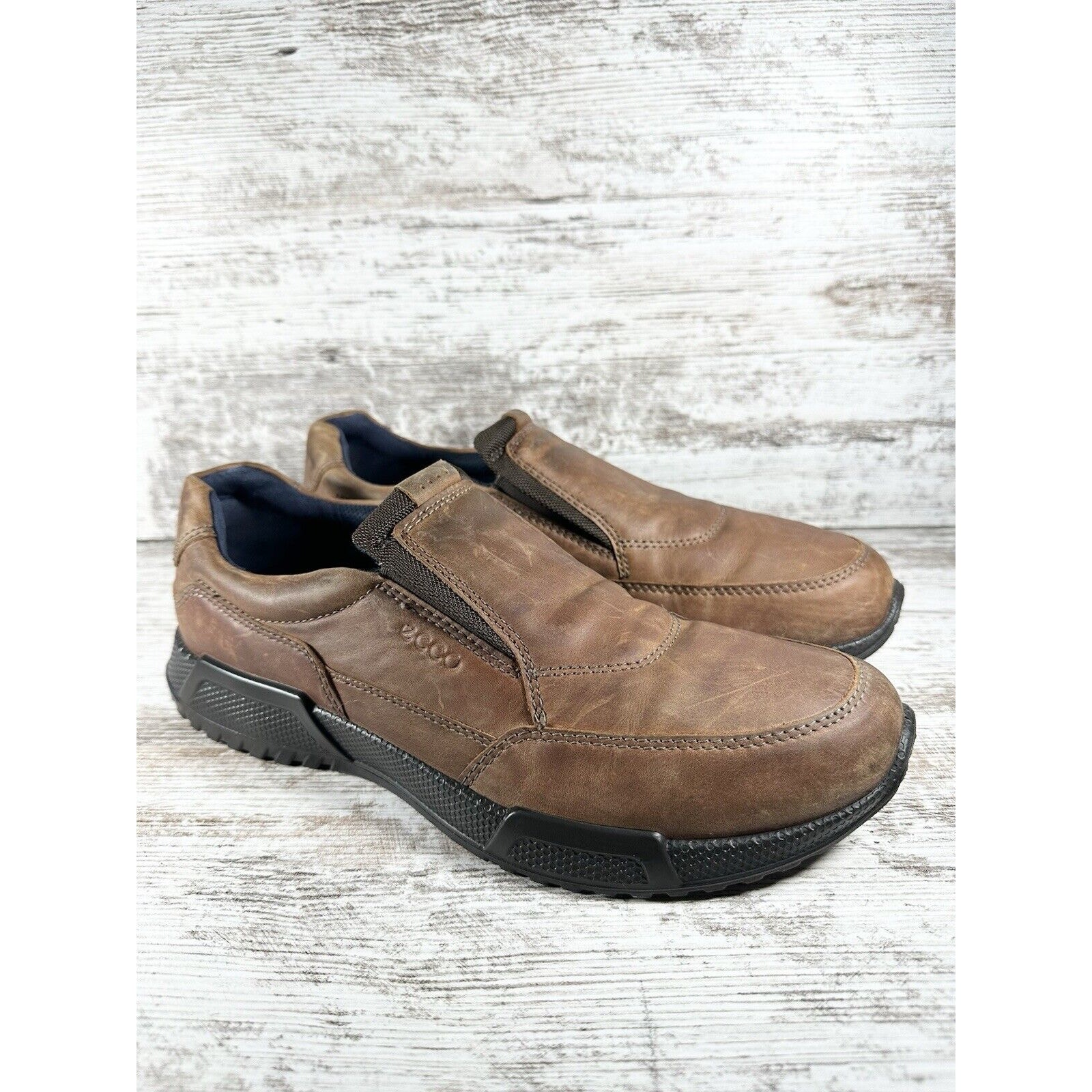 Men's ECCO Luca Brown Leather Slip On Casual Shoes Sz EUR 43/US 9.5