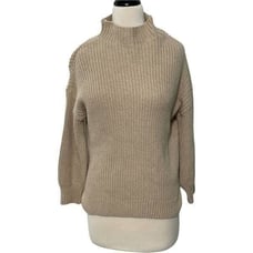 Cupcakes & Cashmere Turtleneck Ribbed Sweater Knit Pullover Tan XS Extra Small