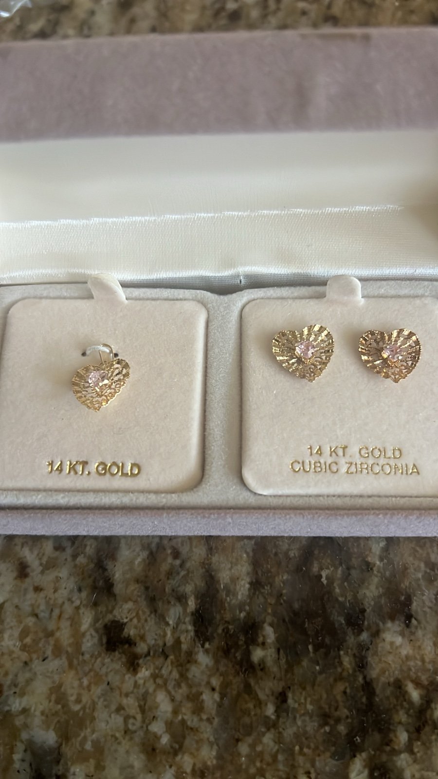 14k yellow gold heart earrings and pendant set