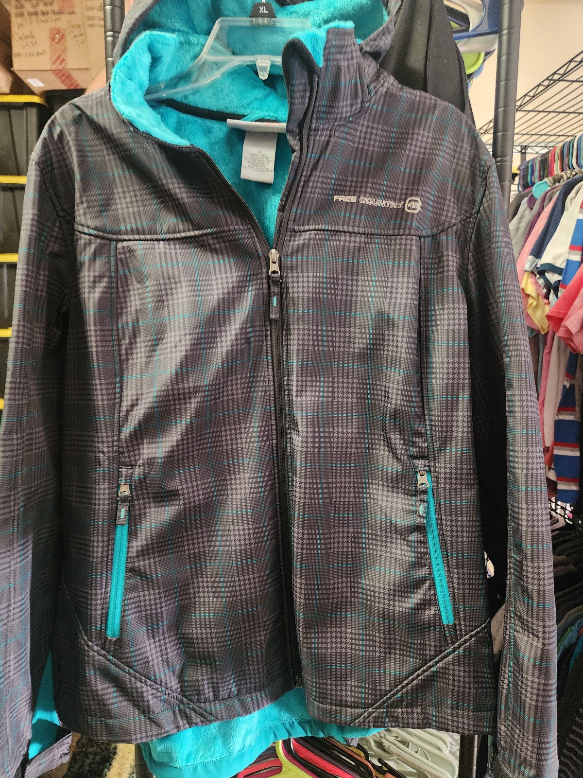 Free Country Soft Fur Lined Rain Zip-Up Jacket with Zipper Pockets and a Hood