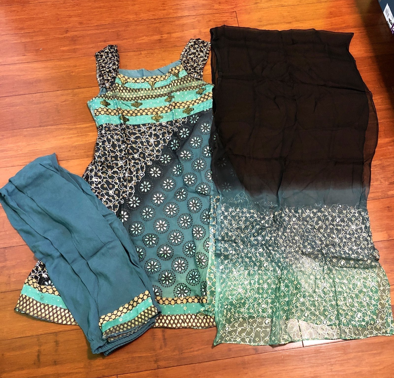 Green and black indian dress