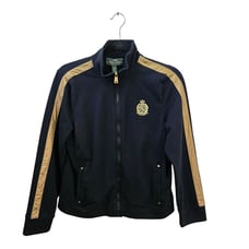 Lauren Ralph Lauren Active Black Gold Logo Track Jacket Full Zip Size Lp