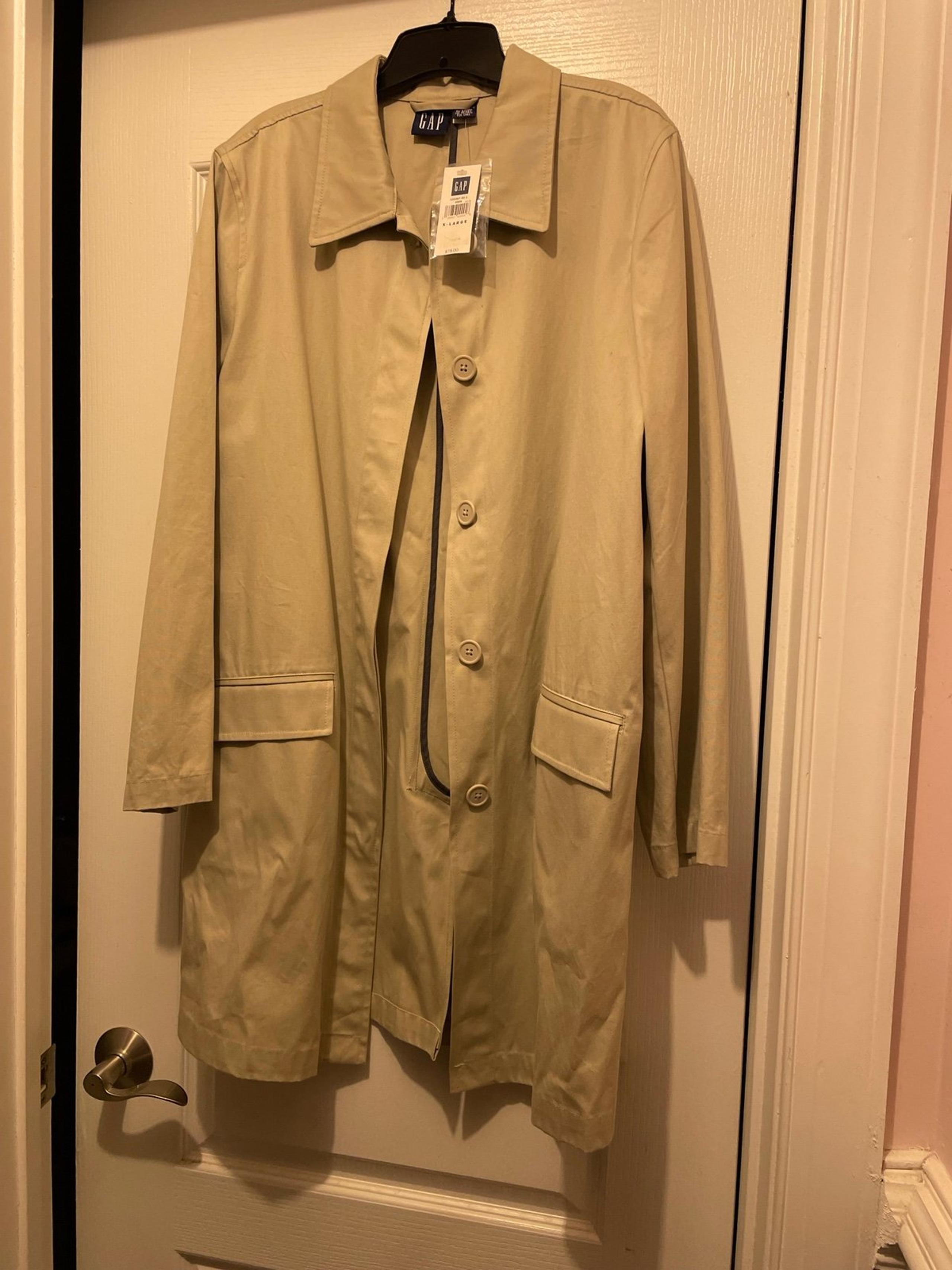 Vintage Women's Size XL Beige Long Sleeve 100% Cotton Trench Coat Mid-Length - Gap