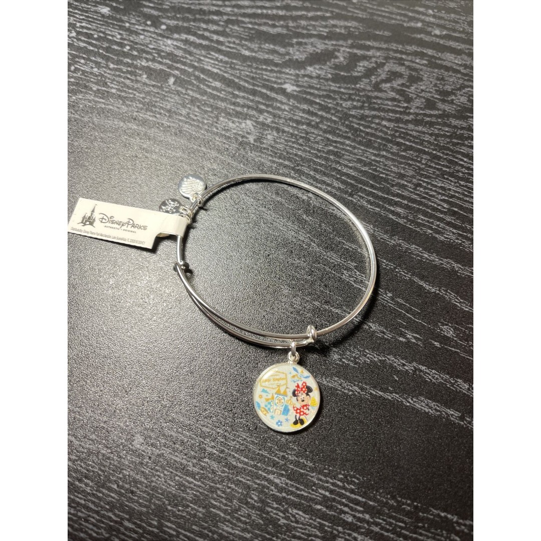 Disney Parks Alex and Ani Park Passport Minnie Small World Silver Bangle