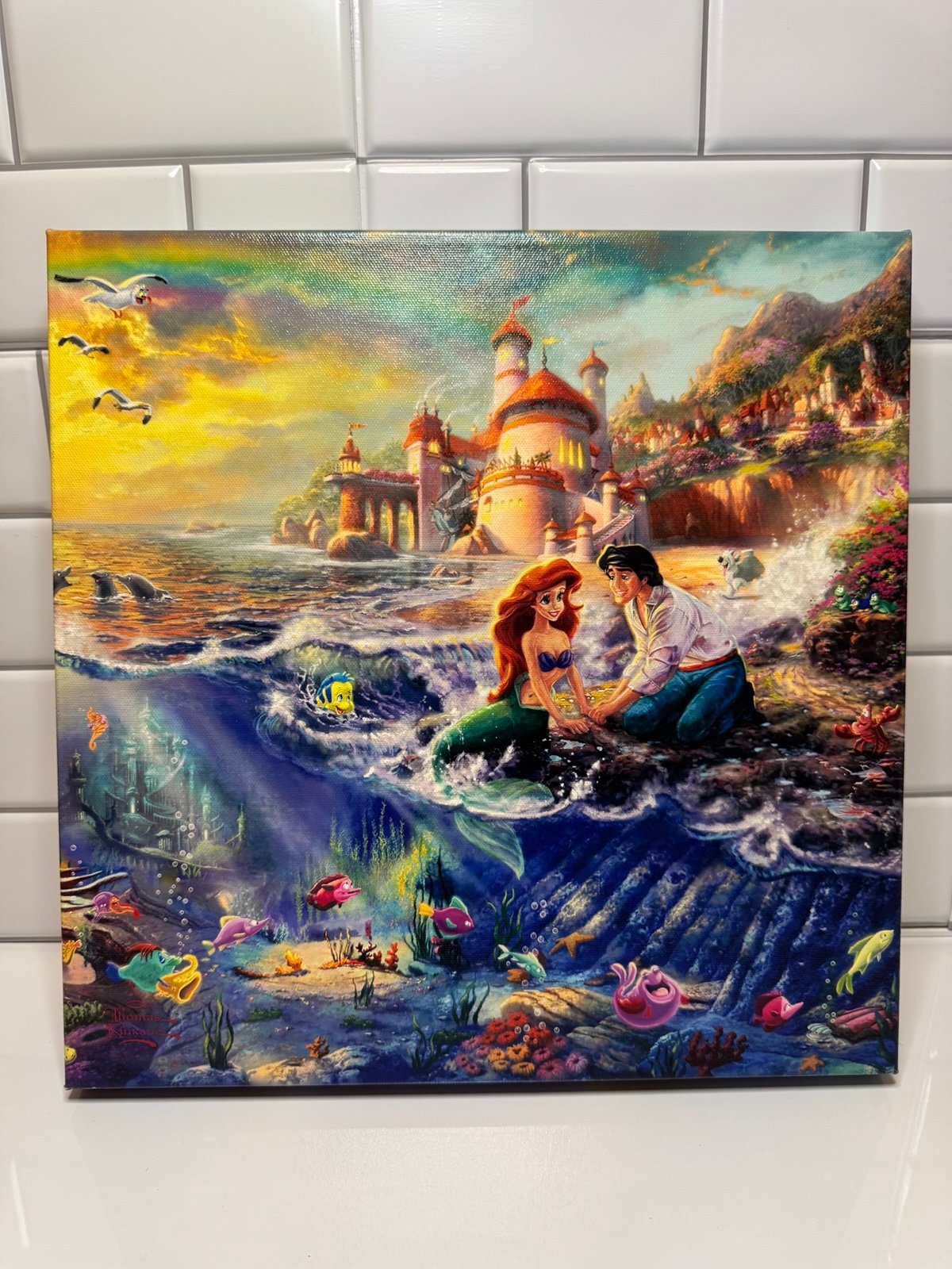 Thomas Kinkade Disney The Little Mermaid Canvas Painting with COA