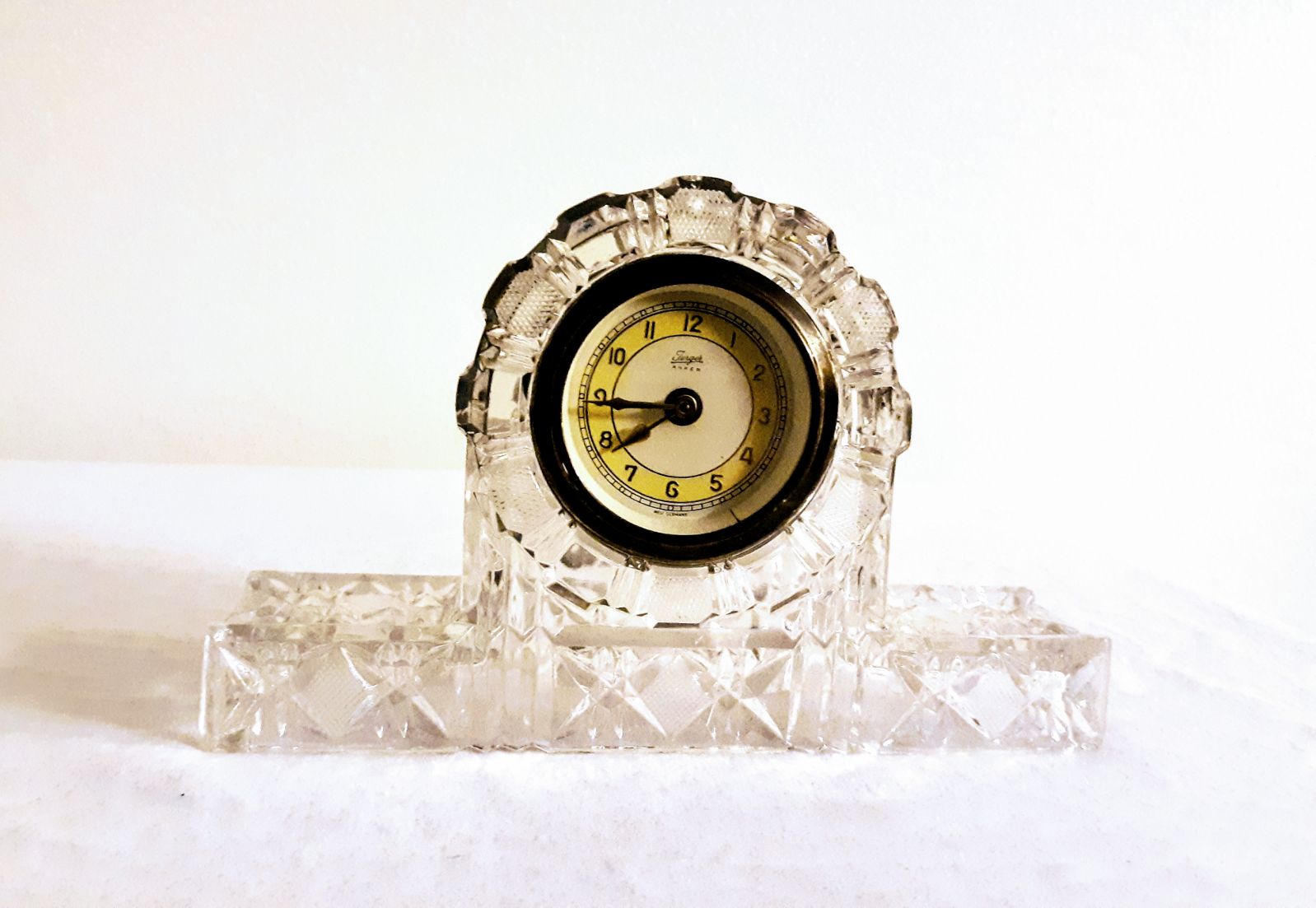 1940s Cut Glass Wind Up Mantle Clock