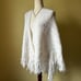 Vintage White Crochet Sweater Shawl Wrap Long Fringe 70s Boho Hippie Grandma