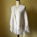 Vintage White Crochet Sweater Shawl Wrap Long Fringe 70s Boho Hippie Grandma
