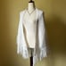 Vintage White Crochet Sweater Shawl Wrap Long Fringe 70s Boho Hippie Grandma