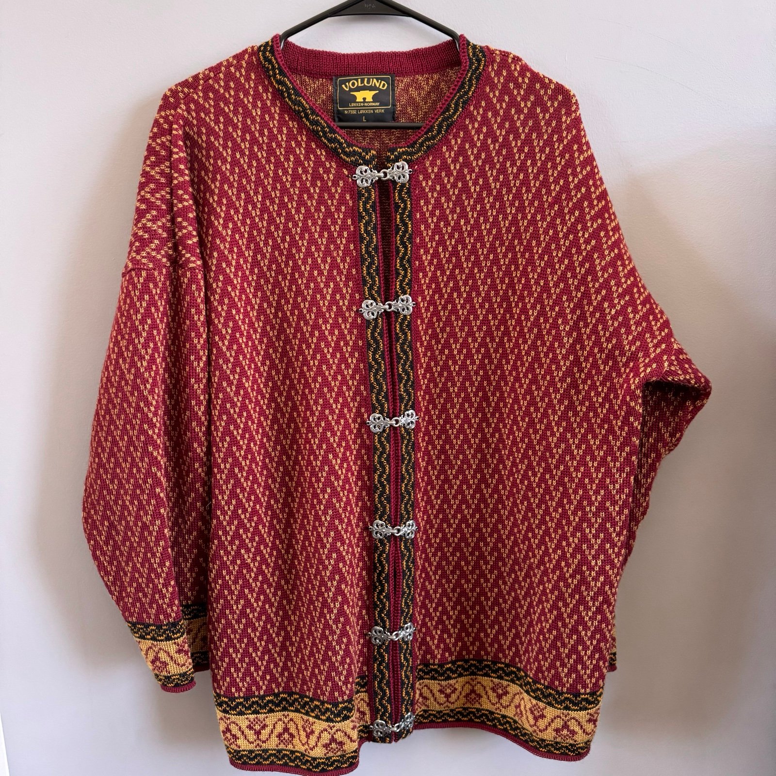 Volund Norwegian Pure Lambswool Red Patterned Sweater