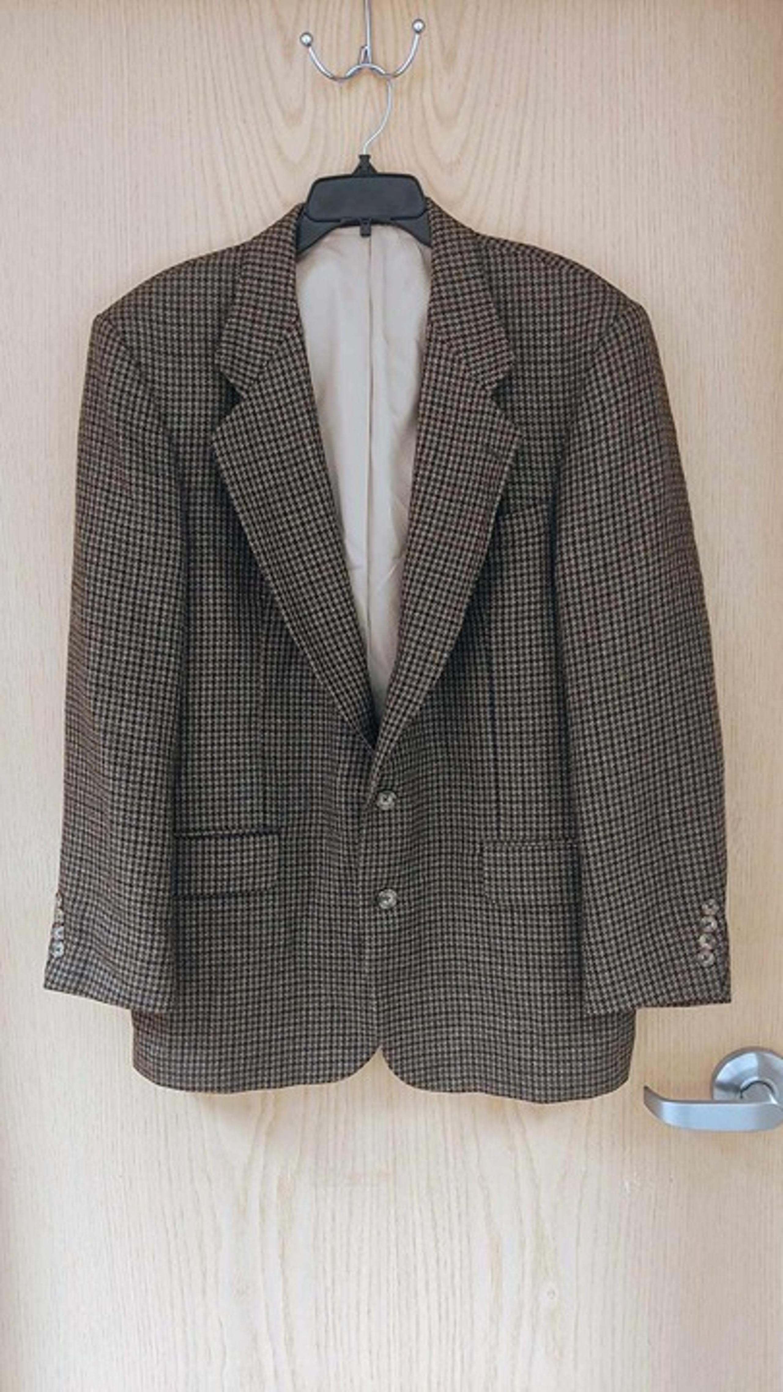 OSCAR DE LA RENTA Mens Wool Brown Houndstooth Sport Coat Suit Jacket Blazer 42R