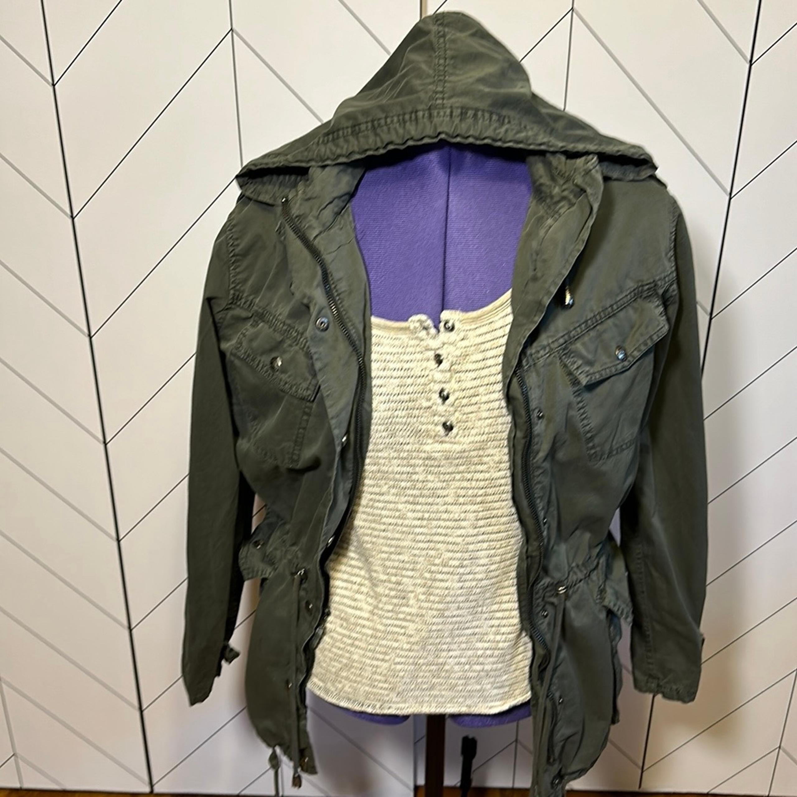 Buffalo David Bitton Green Faded Vintage Dye Utility Jacket Hood Size Medium