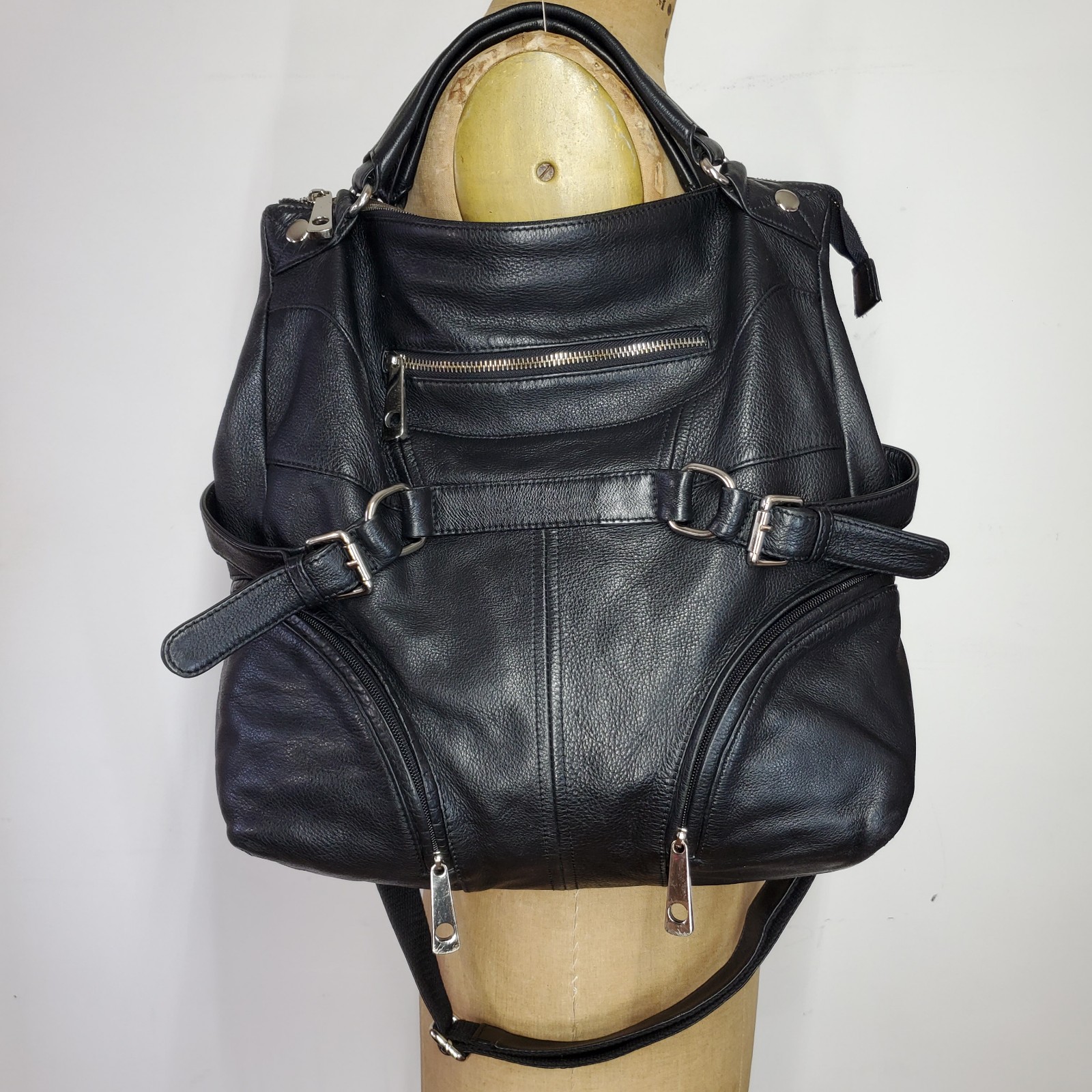 Chocolat Blu 14x12x6 Bag Black Leather Fold Over Crossbody Satchel Handles