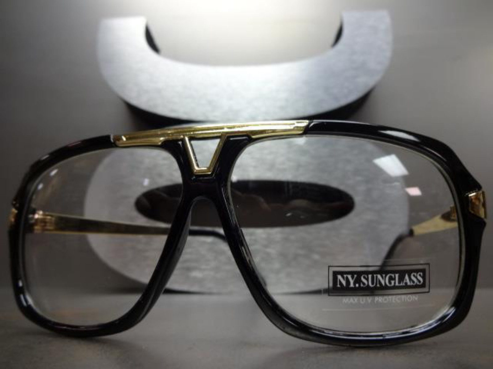 CLASSIC VINTAGE RETRO Hip Hop Style Clear Lens EYE GLASSES Black & Gold Frame