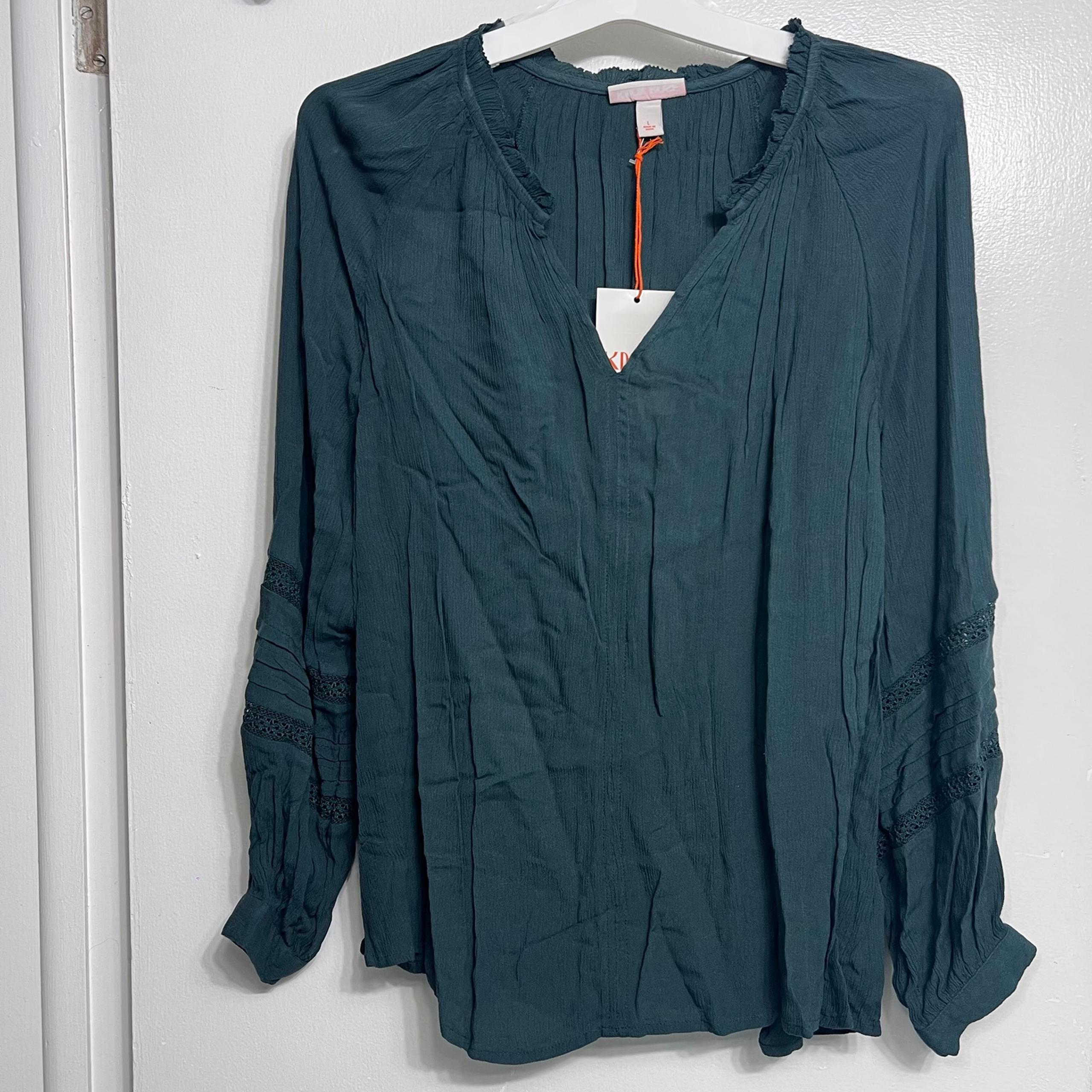 Knox Rose Women’s Long Sleeve Boho Tunic Top Emerald Green Size L