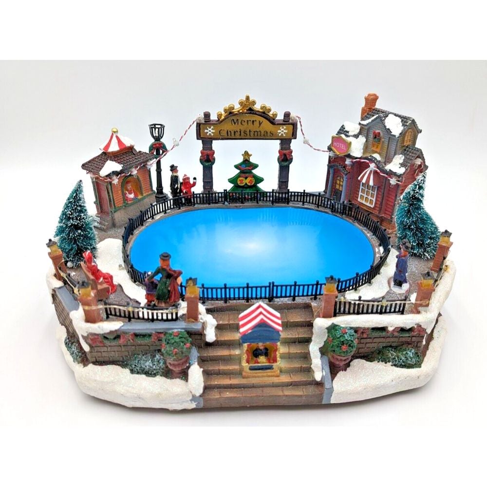 Large Christmas Village Houses with Skating Rink, Animated Pre-lit Musical Sn...