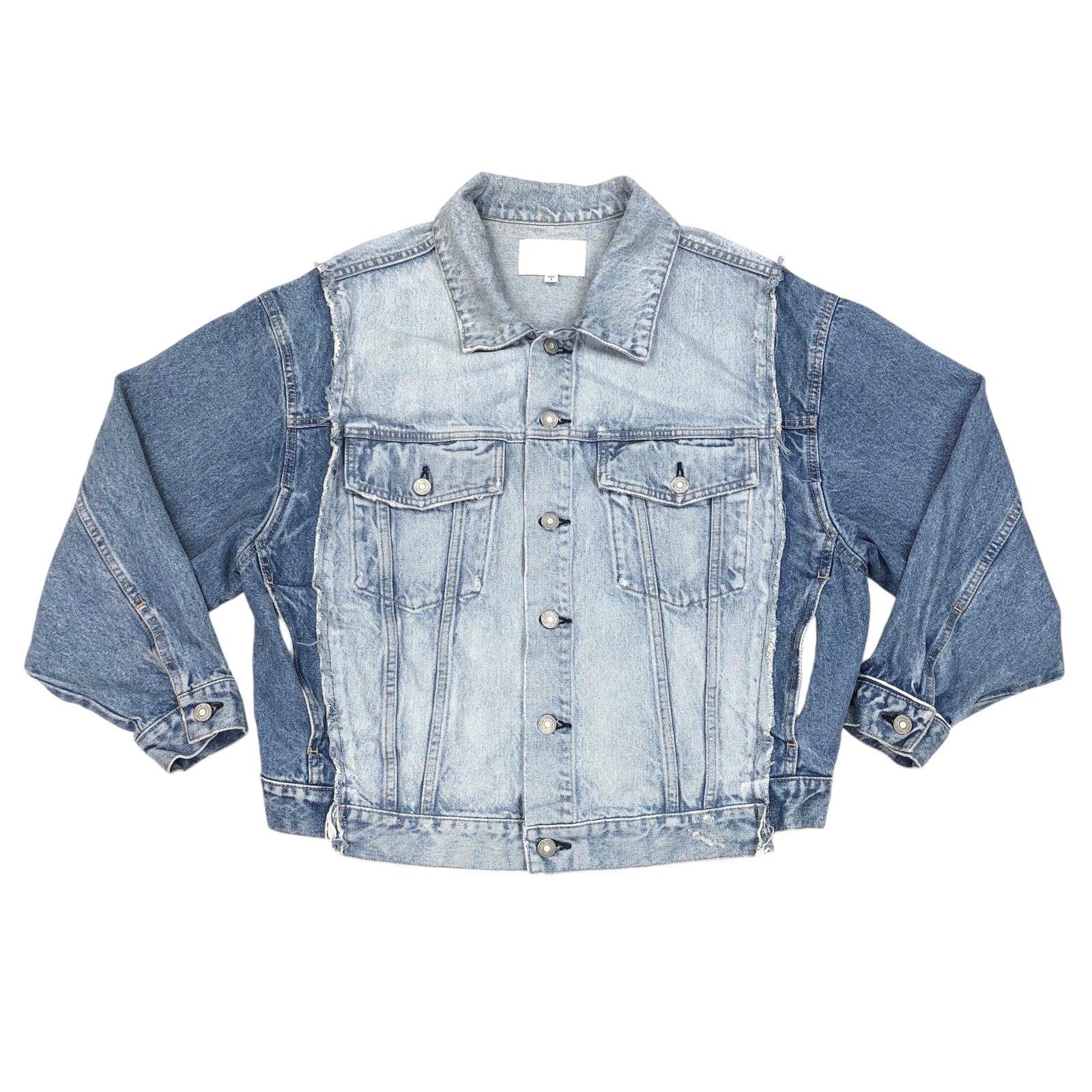 Moussy Vintage Remake Trucker Jacket Size Small Oversize/Relax Fit Distress Blue