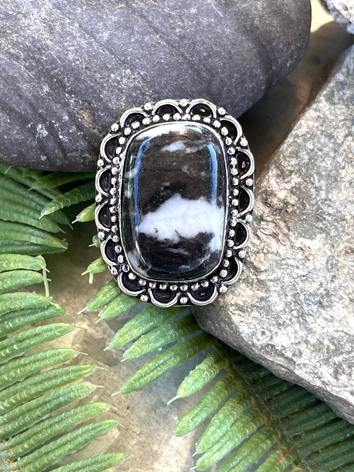 Genuine Buffalo Turquoise Gemstone Sterling Silver Ring Sz 7.5