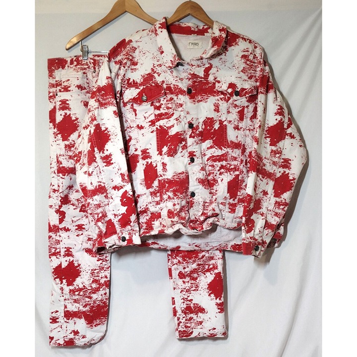 FRWD Denim Denim Set Jacket and Jeans Red White Size 46 Pants 6XL Jacket