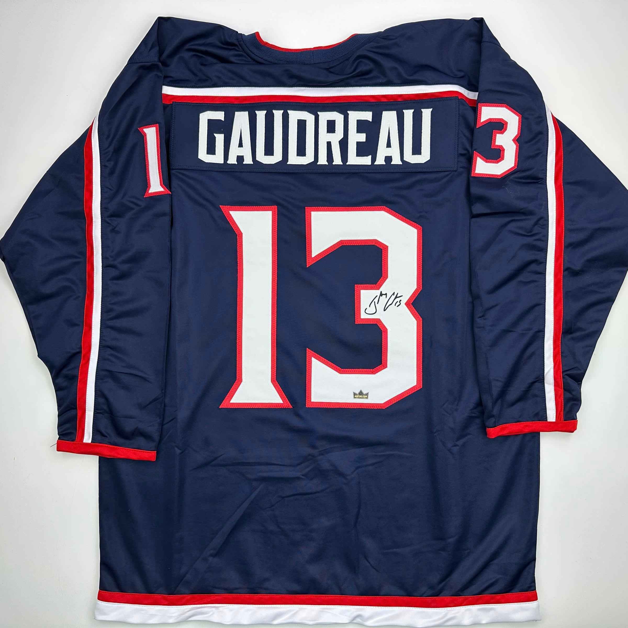 Facsimile Autographed Johnny Gaudreau Columbus Blue Auto Jersey Size Men's XL