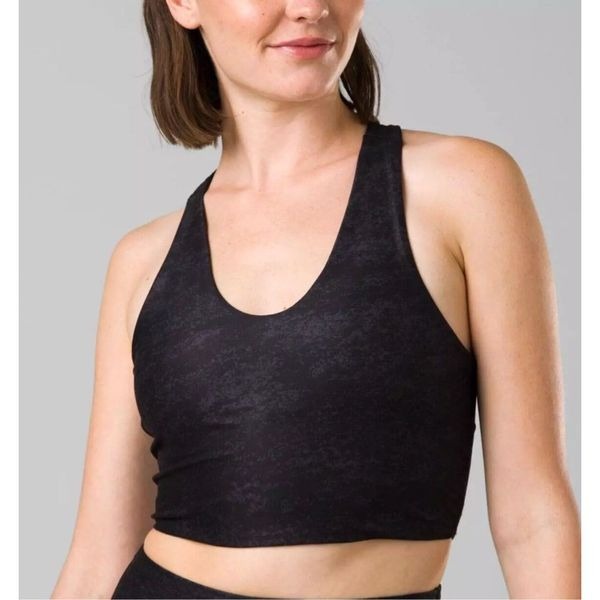 NWT Prana Women's Momento Sandblast Crop Tank Sports Bra Black Dark Iron large