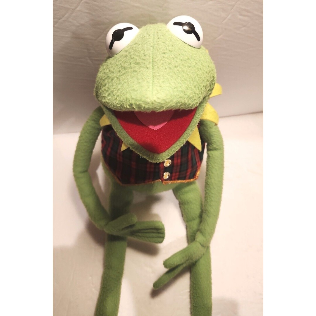 Vintage Jim Henson's Muppets KERMIT THE FROG Red Plaid Vest 24” Plush by Eden