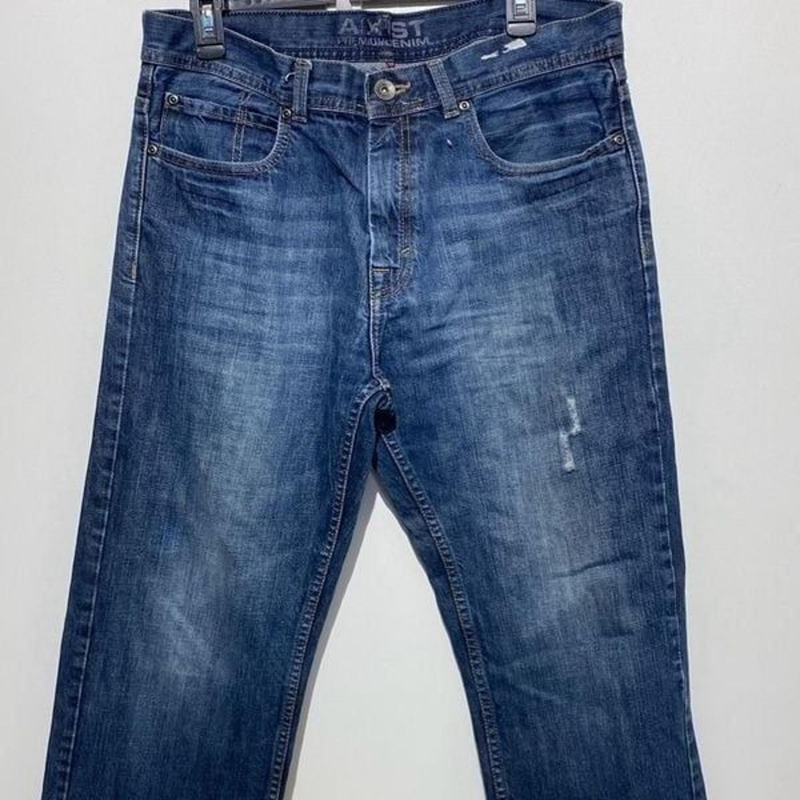 Axist Premium Denim Men's Blue Whisker Faded Straight Leg Jeans Size 34 X 29
