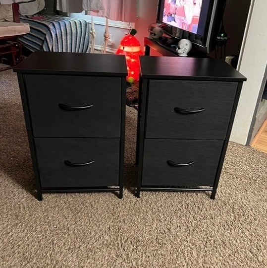 Fabric Nightstand Set of 2 - Small Wood Bedside Tables with Storage Drawer