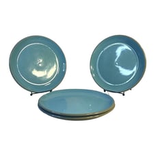 MCM Harkerware Blue Mist Speckled Stone China Oven Proof Dinner Plates Set-4 HTF